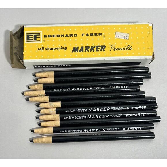 Vintage 11 Eberhard Faber Self-Sharpening Marker Pencils EF Pencil black 579 - Picture 5 of 5